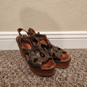Fiorentini + Baker Tulip Brown Leather Wedge Peep Toe High Heel Women’s Size 39